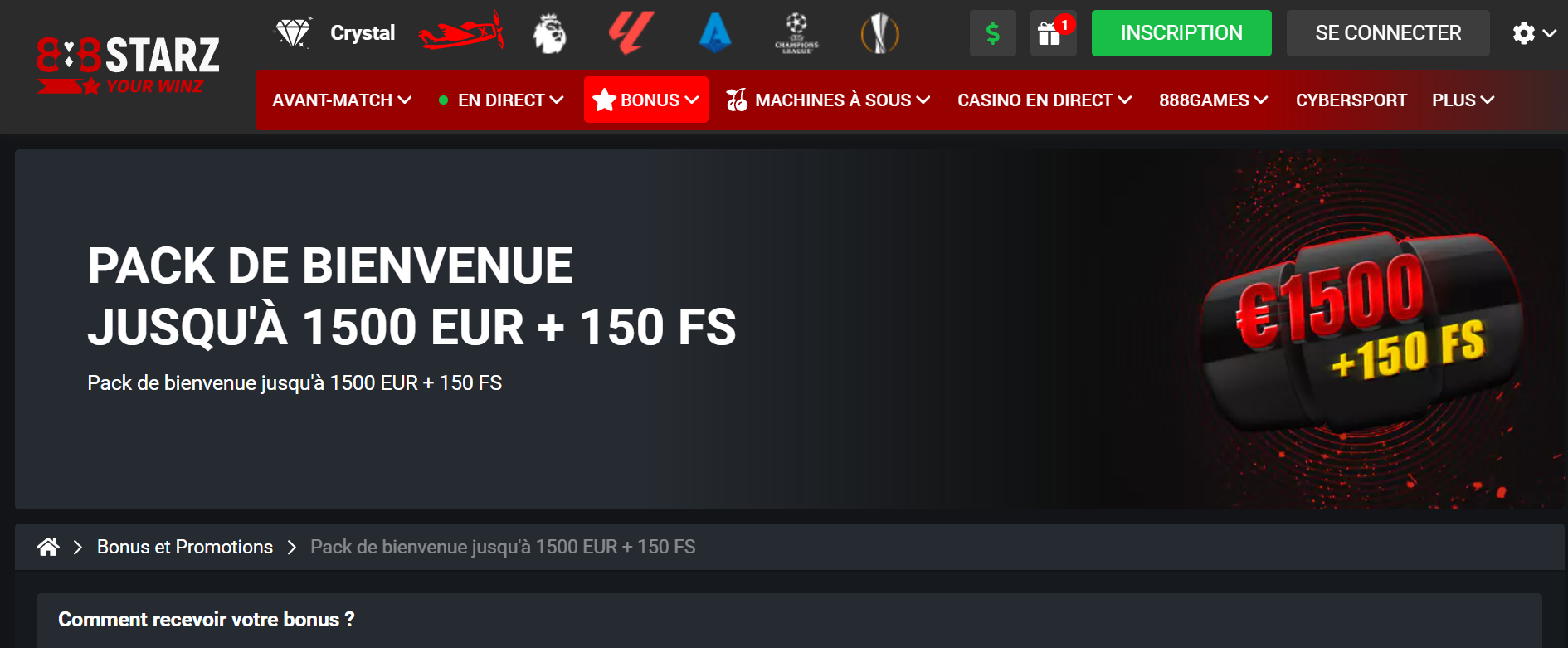 Offre casino au bookmaker 888Starz